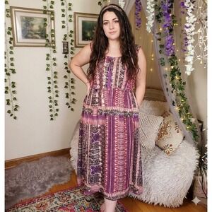 One World Indie Maxi Dress Festival Boho Chic Peasant Cottagecore Flowy Size 1 X